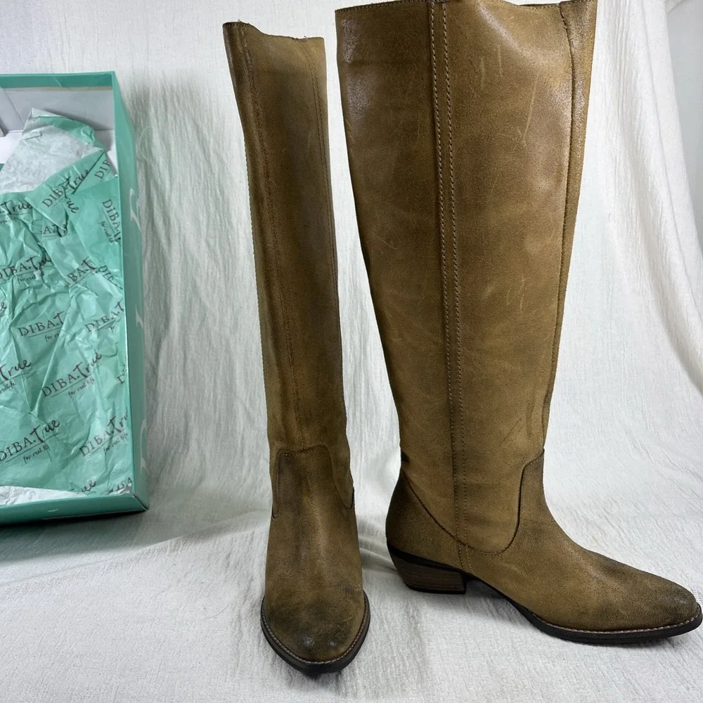 Diba True Womens Brown Suede Slip On Knee High Boots 6.5 Western Country Distres